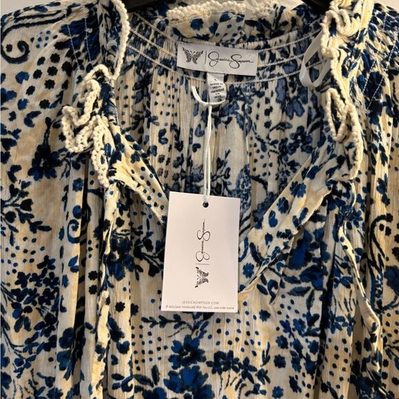 New Jessica Simpson Floral Blue Maxi Dress Sz Large - Picture 4 of 6